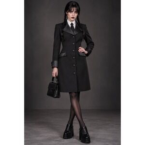 VTG 90s Hugo Buscati Milano Black Satin Button Front Blazer Dress Whimsigoth 8
